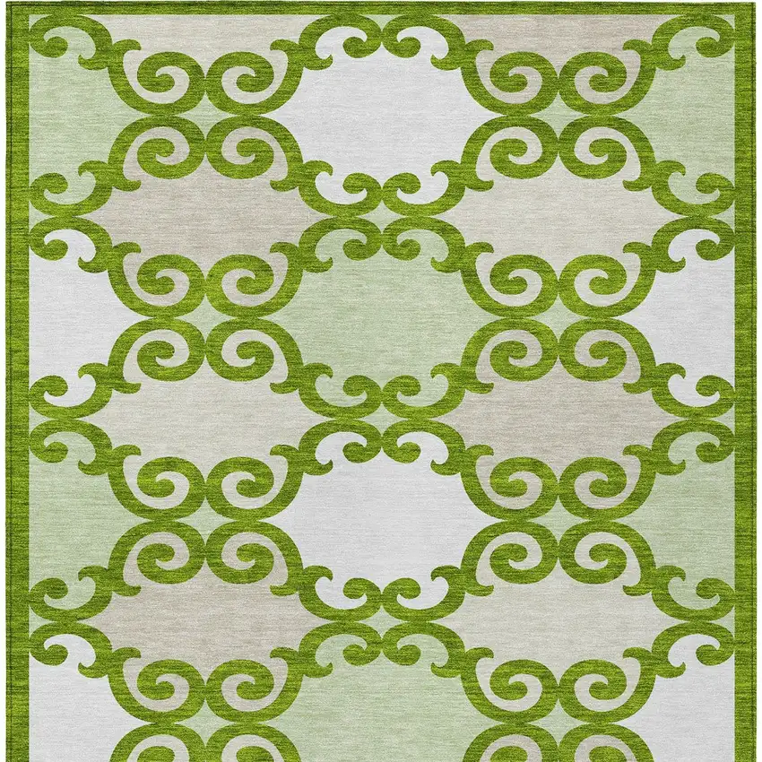 Lime Green And Ivory Trellis Washable Indoor Outdoor Area Rug Photo 6