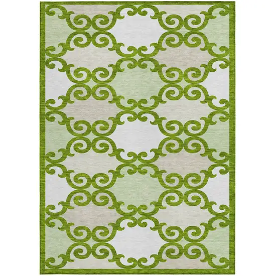 Lime Green And Ivory Trellis Washable Indoor Outdoor Area Rug Photo 7