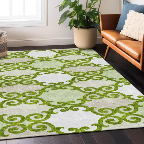 Lime Green And Ivory Trellis Washable Indoor Outdoor Area Rug Photo 9