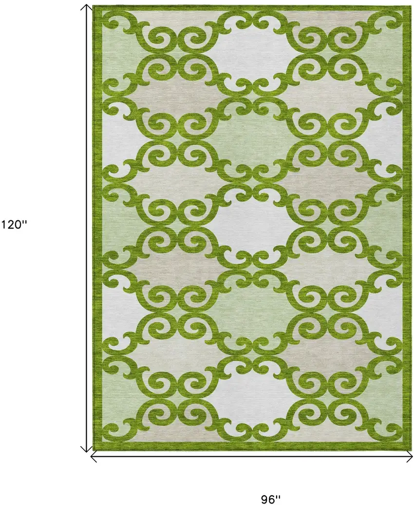 Lime Green And Ivory Trellis Washable Indoor Outdoor Area Rug Photo 3