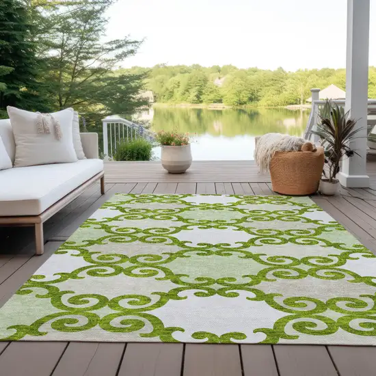 Lime Green And Ivory Trellis Washable Indoor Outdoor Area Rug Photo 8