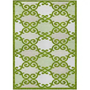 Photo of Lime Green And Ivory Trellis Washable Indoor Outdoor Area Rug