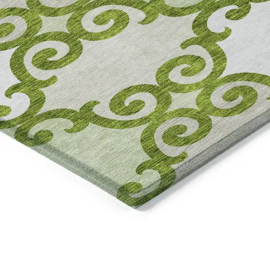 Lime Green And Ivory Trellis Washable Indoor Outdoor Area Rug Photo 5