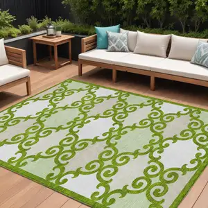 Photo of Lime Green And Ivory Trellis Washable Indoor Outdoor Area Rug