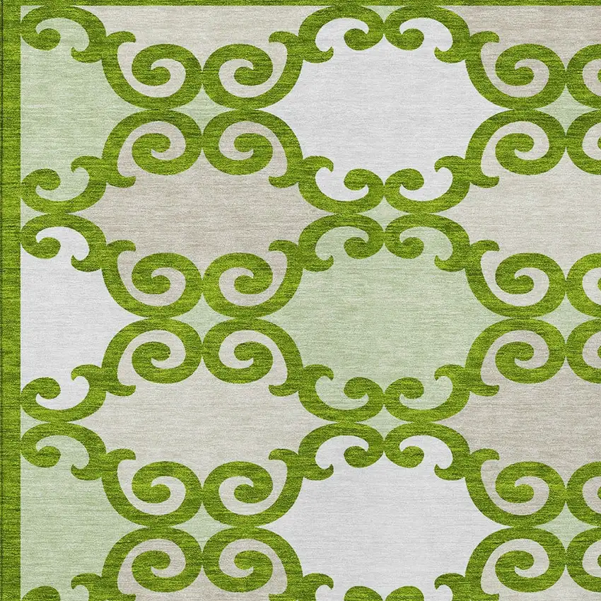 Lime Green And Ivory Trellis Washable Indoor Outdoor Area Rug Photo 6