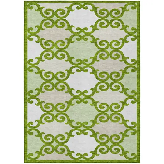 Lime Green And Ivory Trellis Washable Indoor Outdoor Area Rug Photo 2