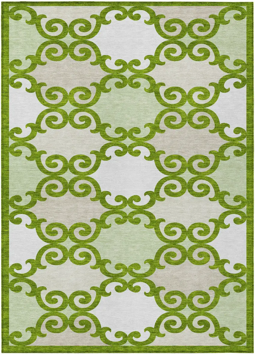 Lime Green And Ivory Trellis Washable Indoor Outdoor Area Rug Photo 2