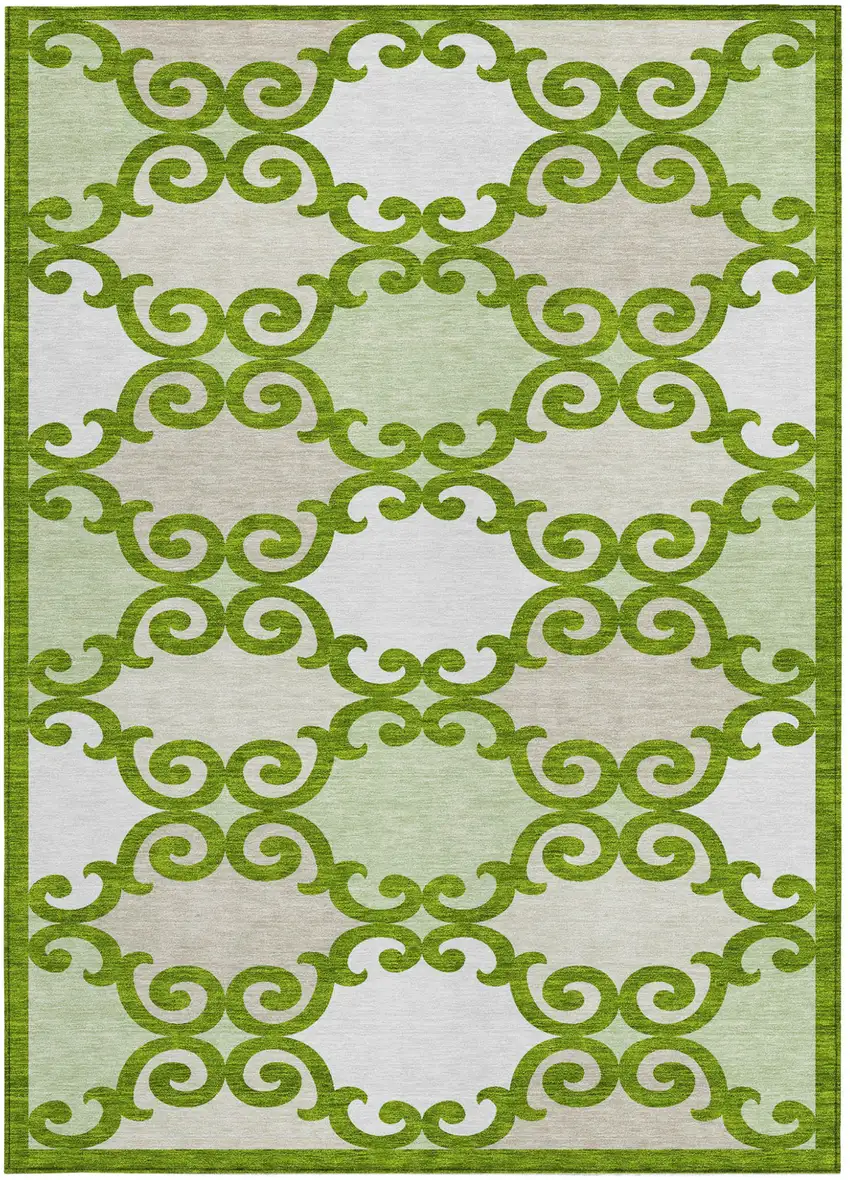 Lime Green And Ivory Trellis Washable Indoor Outdoor Area Rug Photo 7