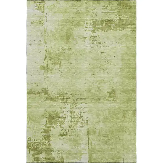 Lime Green And Olive Green Abstract Washable Area Rug With UV Protection Photo 1