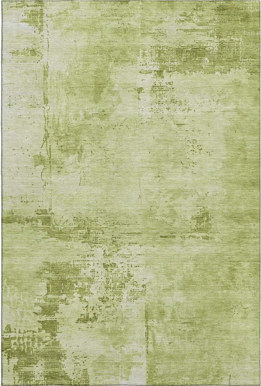 Lime Green And Olive Green Abstract Washable Area Rug With UV Protection Photo 1