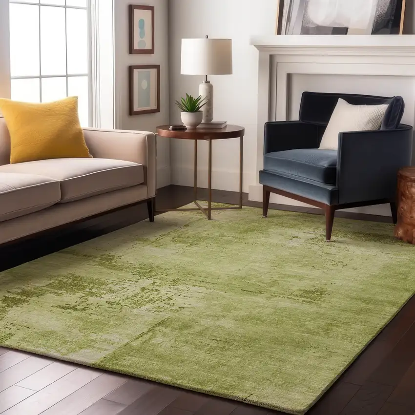 Lime Green And Olive Green Abstract Washable Area Rug With UV Protection Photo 4