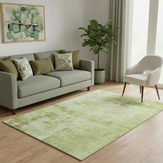 Lime Green And Olive Green Abstract Washable Area Rug With UV Protection Photo 2