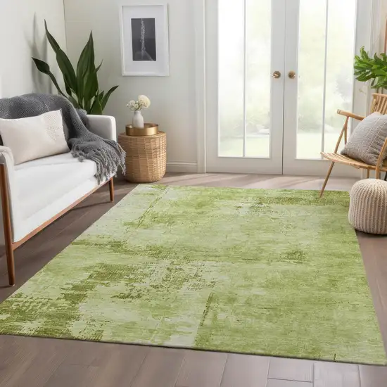Lime Green And Olive Green Abstract Washable Area Rug With UV Protection Photo 6