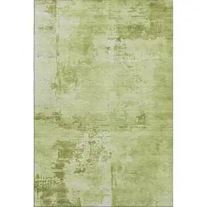 Photo of Lime Green And Olive Green Abstract Washable Area Rug With UV Protection