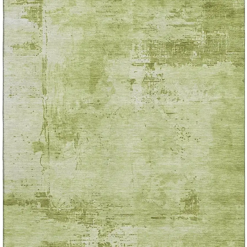 Lime Green And Olive Green Abstract Washable Area Rug With UV Protection Photo 3