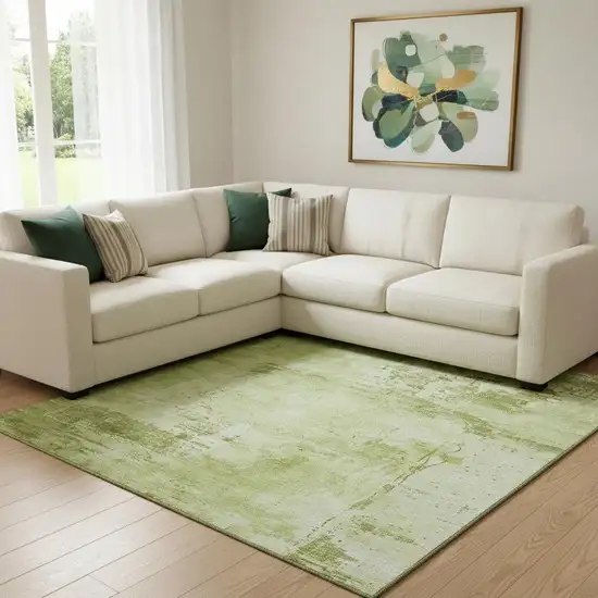 Lime Green And Olive Green Abstract Washable Area Rug With UV Protection Photo 2
