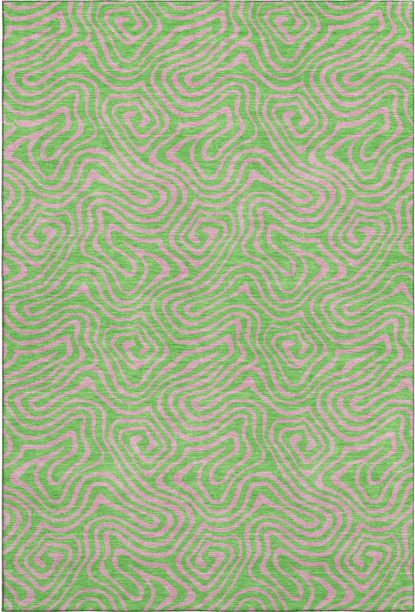 Lime Green And Pink Abstract Washable Area Rug With UV Protection Photo 1