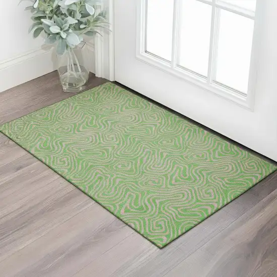 Lime Green And Pink Abstract Washable Area Rug With UV Protection Photo 2