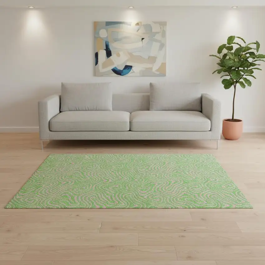 Lime Green And Pink Abstract Washable Area Rug With UV Protection Photo 2