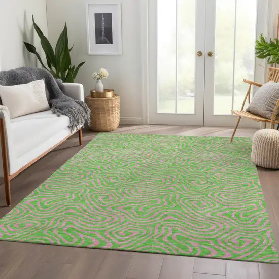 Lime Green And Pink Abstract Washable Area Rug With UV Protection Photo 5