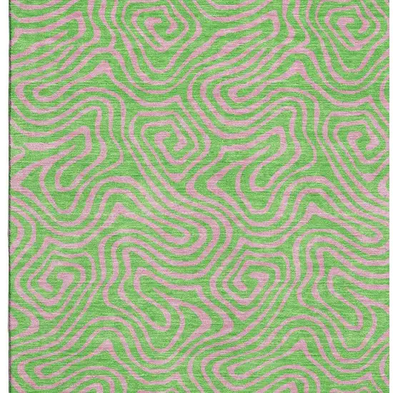 Lime Green And Pink Abstract Washable Area Rug With UV Protection Photo 2