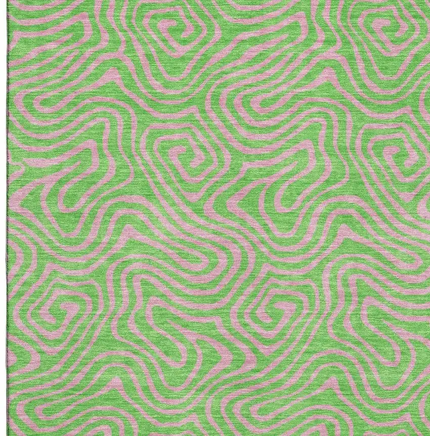 Lime Green And Pink Abstract Washable Area Rug With UV Protection Photo 2