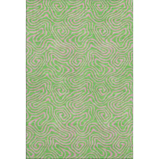 Lime Green And Pink Abstract Washable Area Rug With UV Protection Photo 1