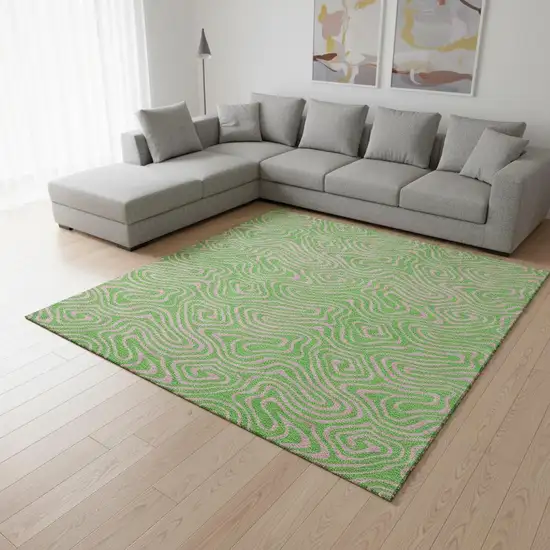 Lime Green And Pink Abstract Washable Area Rug With UV Protection Photo 2