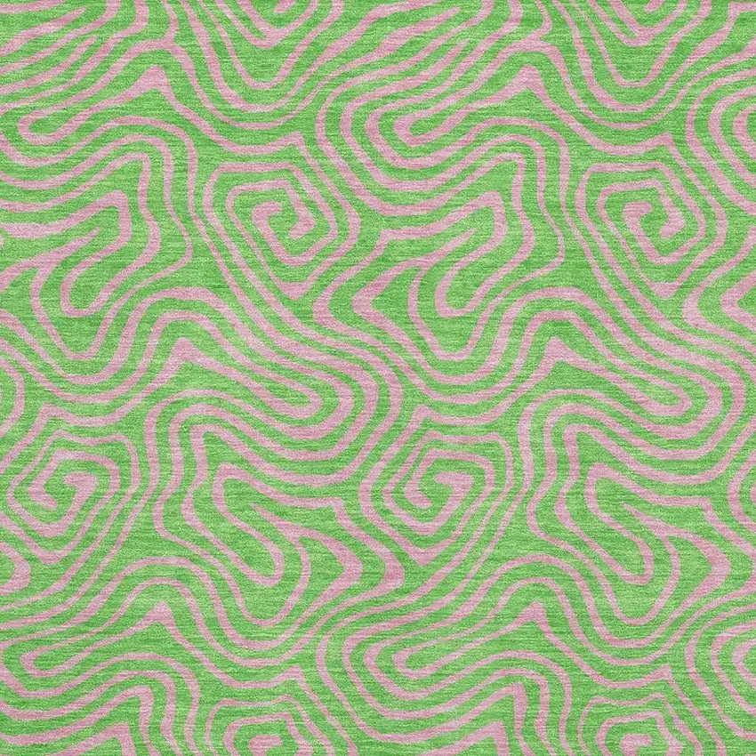 Lime Green And Pink Abstract Washable Area Rug With UV Protection Photo 2