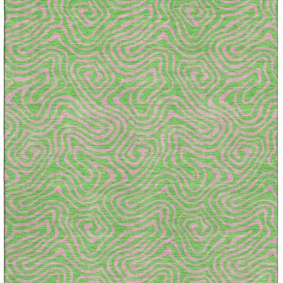 Lime Green And Pink Abstract Washable Area Rug With UV Protection Photo 3