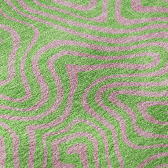 Lime Green And Pink Abstract Washable Area Rug With UV Protection Photo 9