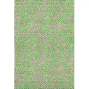Photo of Lime Green And Pink Abstract Washable Area Rug With UV Protection