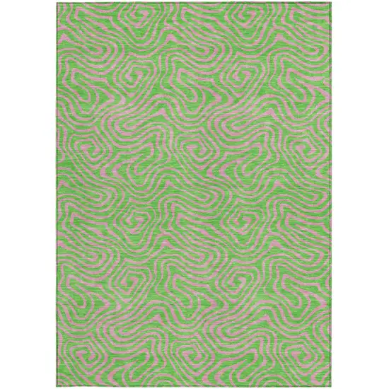 Lime Green And Pink Abstract Washable Indoor Outdoor Area Rug Photo 5