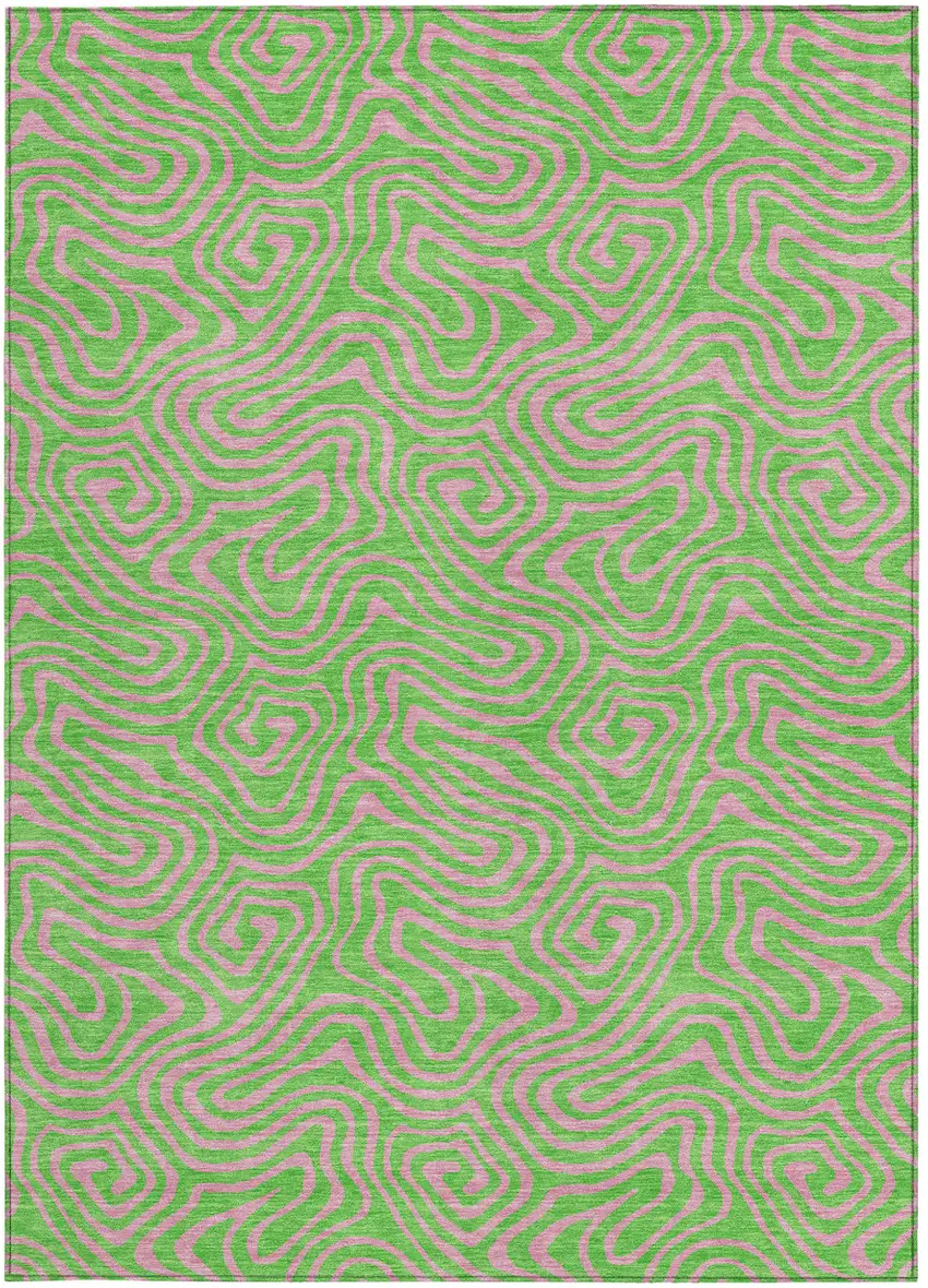 Lime Green And Pink Abstract Washable Indoor Outdoor Area Rug Photo 5