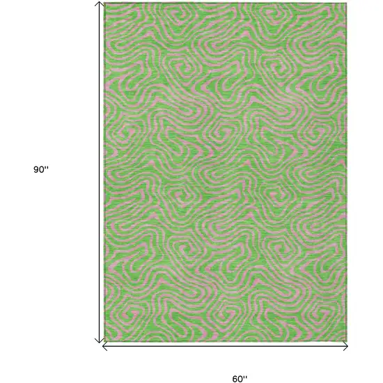 Lime Green And Pink Abstract Washable Indoor Outdoor Area Rug Photo 3