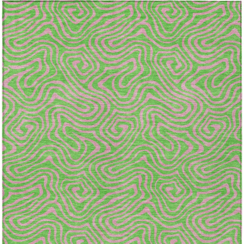 Lime Green And Pink Abstract Washable Indoor Outdoor Area Rug Photo 6