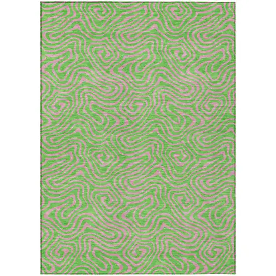 Lime Green And Pink Abstract Washable Indoor Outdoor Area Rug Photo 2