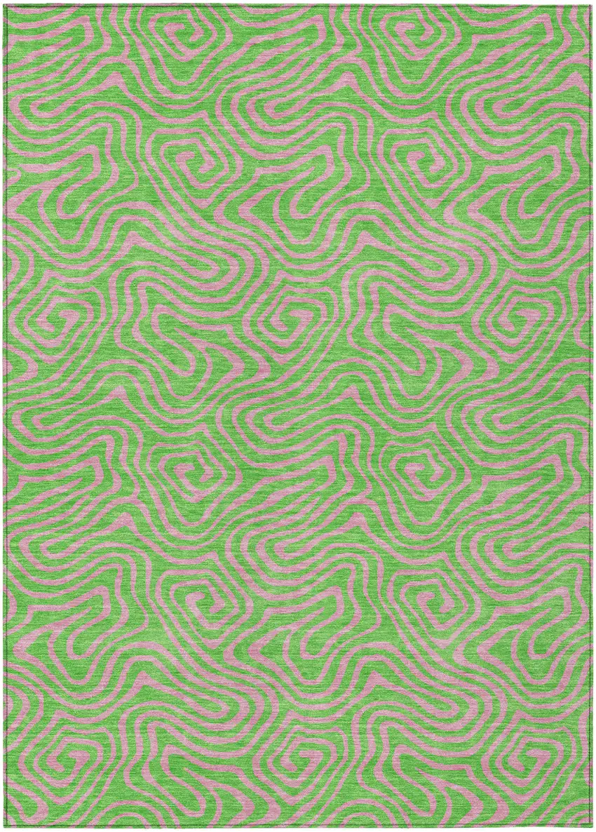 Lime Green And Pink Abstract Washable Indoor Outdoor Area Rug Photo 2