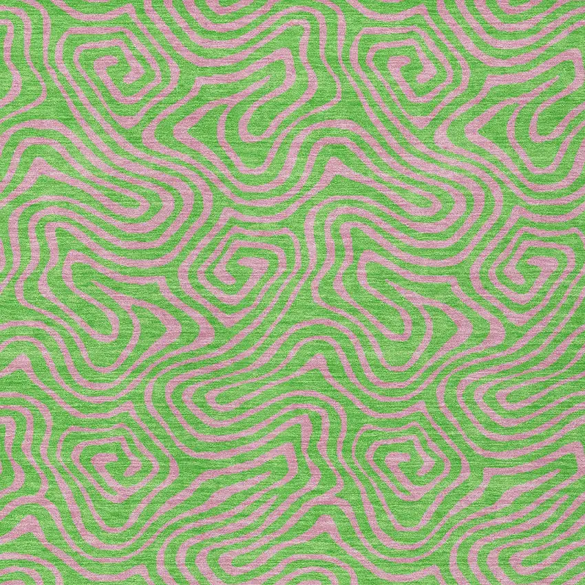 Lime Green And Pink Abstract Washable Indoor Outdoor Area Rug Photo 5