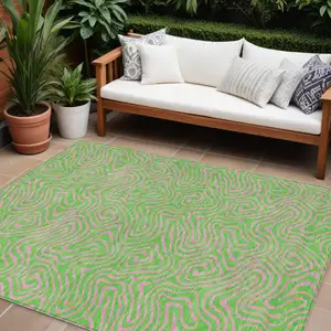 Photo of Lime Green And Pink Abstract Washable Indoor Outdoor Area Rug
