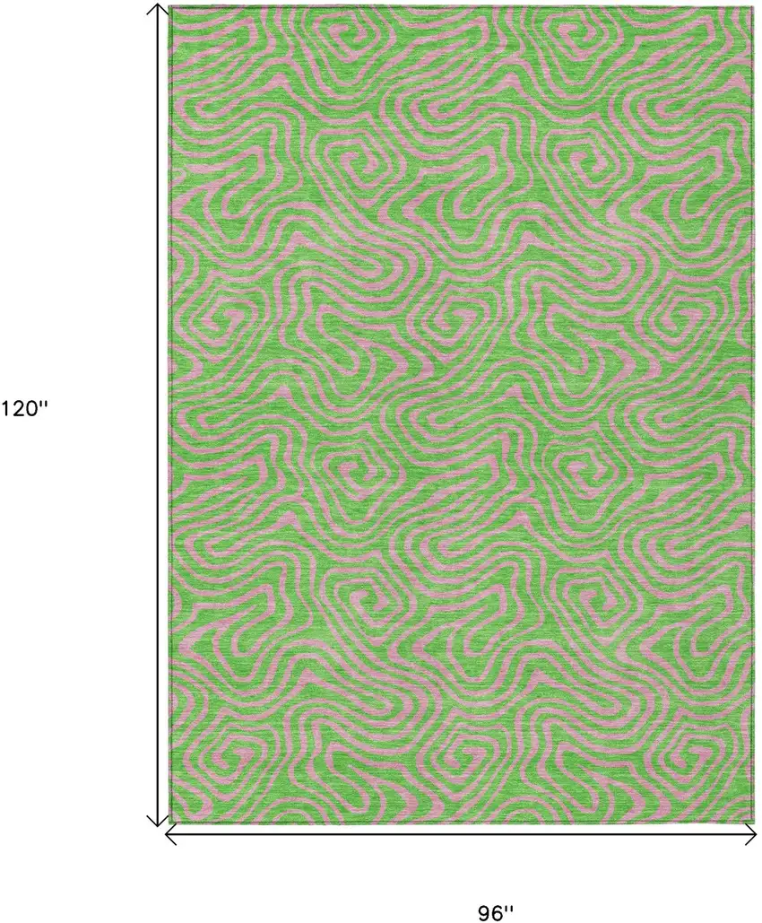 Lime Green And Pink Abstract Washable Indoor Outdoor Area Rug Photo 3
