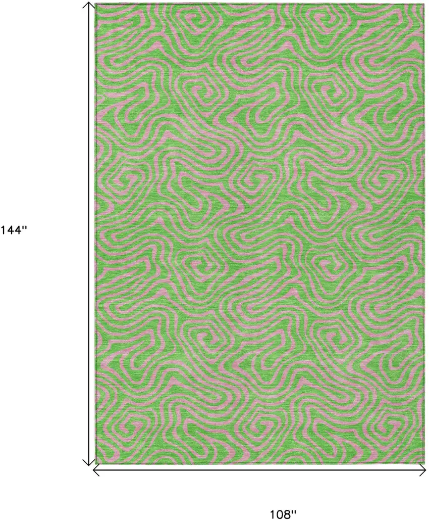 Lime Green And Pink Abstract Washable Indoor Outdoor Area Rug Photo 3