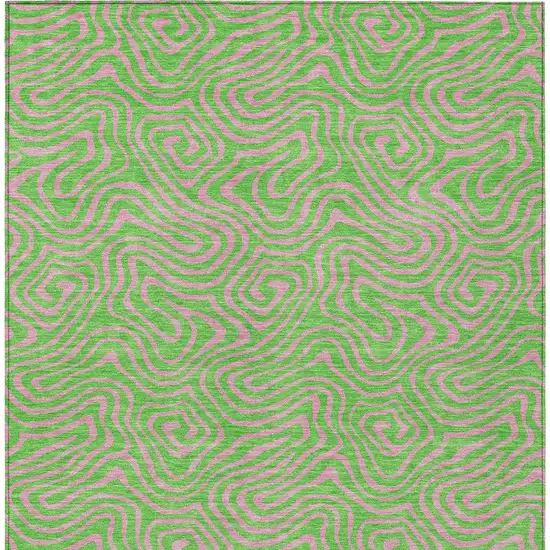 Lime Green And Pink Abstract Washable Indoor Outdoor Area Rug Photo 6