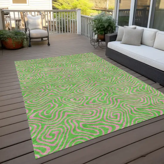 Lime Green And Pink Abstract Washable Indoor Outdoor Area Rug Photo 8