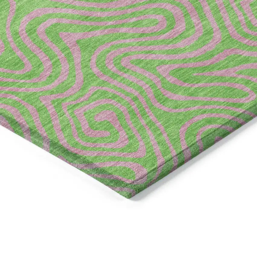 Lime Green And Pink Abstract Washable Indoor Outdoor Area Rug Photo 4