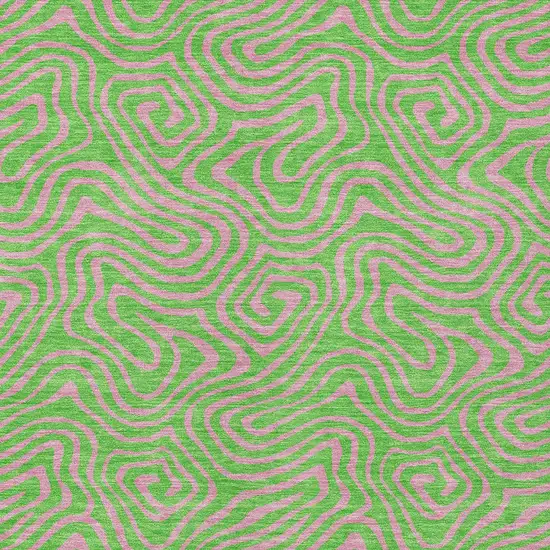 Lime Green And Pink Abstract Washable Indoor Outdoor Area Rug Photo 5