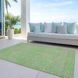 Photo of Lime Green And Pink Abstract Washable Indoor Outdoor Area Rug