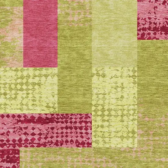 Lime Green And Pink Geometric Washable Area Rug With UV Protection Photo 2