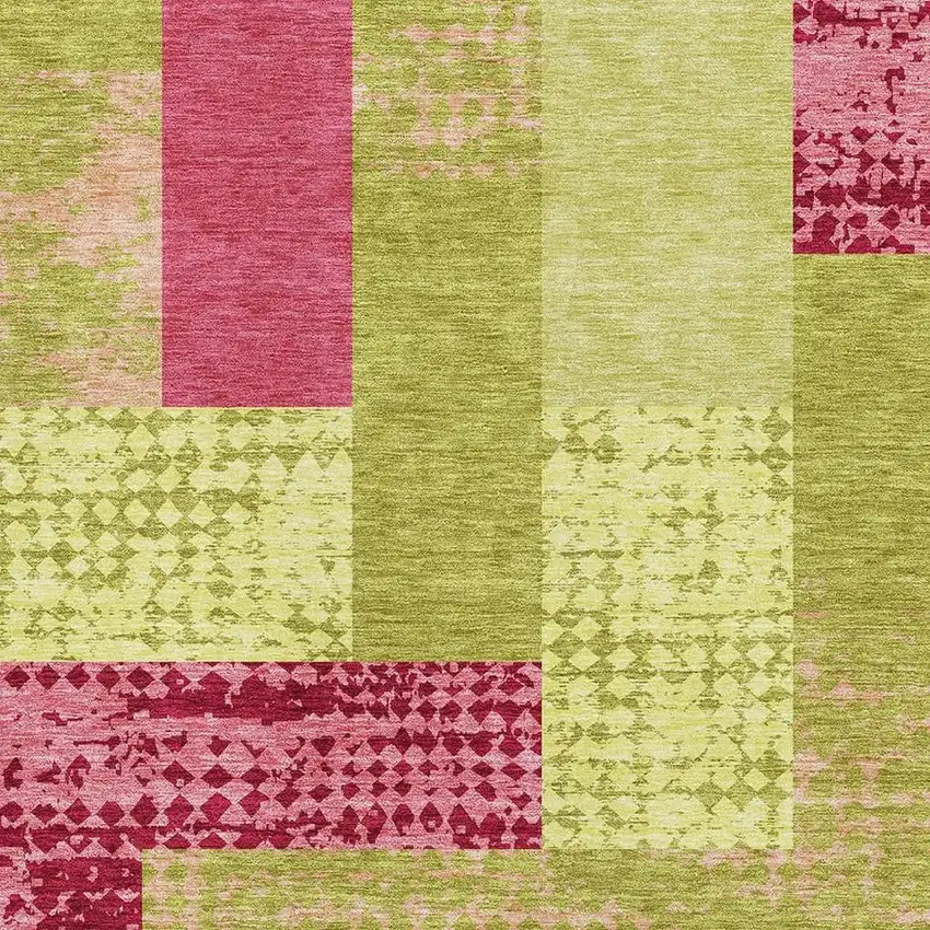 Lime Green And Pink Geometric Washable Area Rug With UV Protection Photo 2