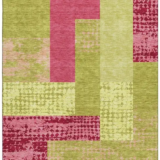 Lime Green And Pink Geometric Washable Area Rug With UV Protection Photo 3